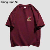 XIANG NIAN NI เสื้อยืดแขนสั้นสีแดงไวน์ผู้หญิงหลวมและเสื้อที่น่าดึงดูด