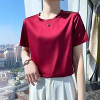 2023 New Silk Mulberry Silk Temperament Ice Silk Summer Round Neck Short-Sleeved Top Bottoming Shirt T-Shirt