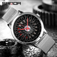 SANDA 2021 New Creative Hollow Roulette Quartz Watch Mens Mesh Steel Belt Waterproof Sports Cool Mens Watch Relogio P106