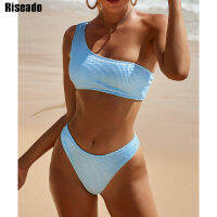 Riseado y One Shoulder Bikinis Bandeau Swimwear Women 2022 Ribbed Womens Swimsuits Bathing Suits Solid Brazilian Biquini Set