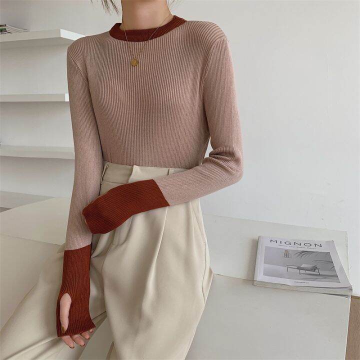 half-turtleneck-colorblock-knitted-women-39-s-sweaters-2022-new-sleeve-bottoming-sweater-female