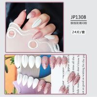 1box Fake Nails European and American Style Frosted Silver Thread Rose Glitter Dressing Nail Almond shaped Fake Nail Cover
