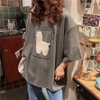 COD tjjs079 Cotton short sleeve T-shirt womens Alpaca top original Sufeng loose Korean version lovely little fresh chic versatile college girls University T-Shirt Top