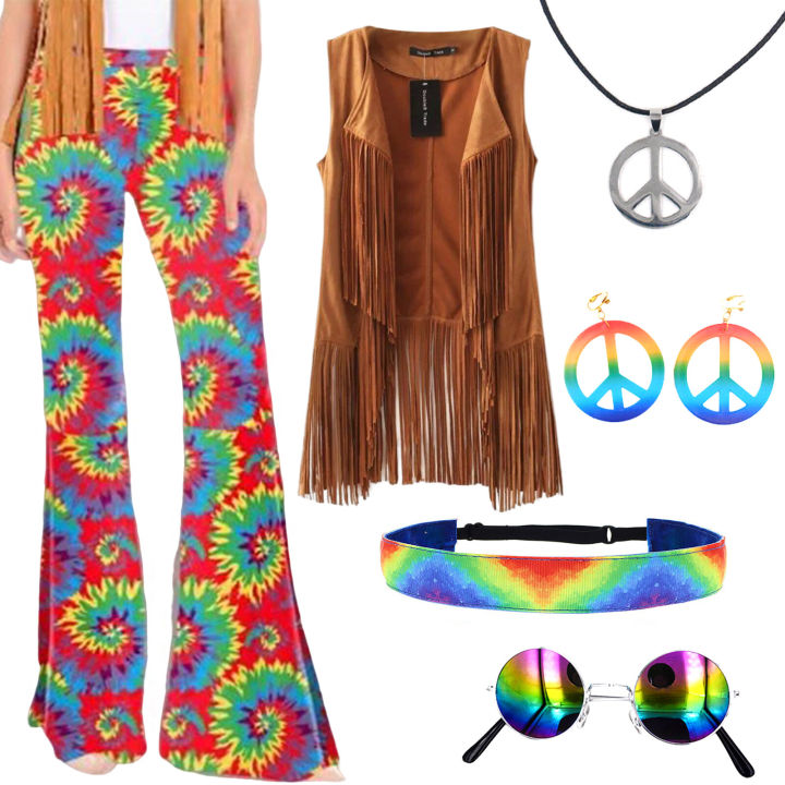 6pack hippie costume accessories set,Crystalwave Women Hippie Costume