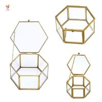 Glass Vintage Jewelry Box Golden Geometric Jewelry Display (Small)