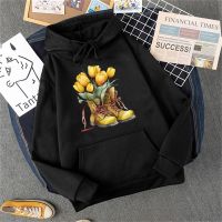 Y2k womens tulip print hoodie female hip-hop zipper long-sleeved autumn and winter Harajuku casual loose hooded sweater