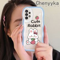 Chenyyka เคสปลอกสำหรับ Samsung กาแลคซี A13 A13 5G ลายสตรอเบอร์รี่กระต่ายน่ารักขอบคลื่นกันกระแทกแบบใสนิ่มเคสมือถือสร้างสรรค์เคสซิลิกาเจลโปร่งใสลายกล้องถ่ายรูปฝาครอบป้องกัน