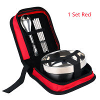 Picnic Tourist Set Outdoor Stainless Steel Tableware Camping Cutlery Chopsticks Spoon Bowls Bag Dinnerware Travel Tools