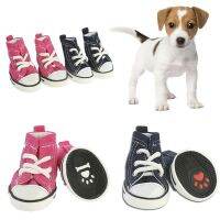 COD SDGREYRTYT 4Pcs Puppy Pet Dogs Shoes Fashion Casual Shoes Sport Anti-slip Walk Canvas Shoes