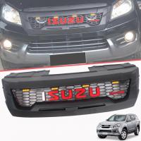 กระจังหน้า หน้ากระจัง โลโก้ใหญ่ สีแดง ไฟ LED สีเหลือง รุ่น อีซูซุ มิวเอ็กซ์ ISUZU MU-X MUX ปี 2012 - 2016 สีดำด้าน 1 ชิ้น