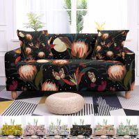 【cloth artist】 Tropical Leaves ผ้าคลุมโซฟาแบบยืดหยุ่นผ้าคลุมโซฟาแบบยืดได้ Sectional Sofa CoversProtector Home Decor