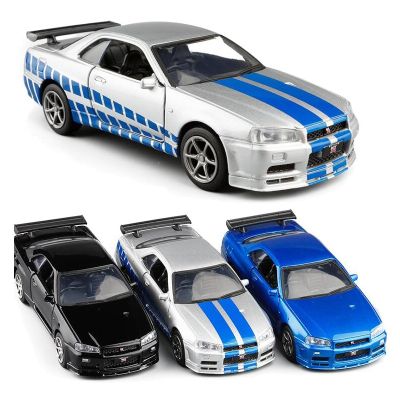 1:36 Nissan GT R R34 Sports Car Alloy Modelsimulated Metal Pull Back Model Toys children 39;s Gifts free Shipping F166