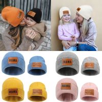 【YD】 New Knitted Mother Kids Hat Baby Beanie Hats Leather Label Children Cap for Boys Accessories Infant