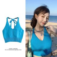 COD SDGYTRUYRT Hong Kong Style Influencer Sexy Sleeveless Halter Vest Autumn Inner Knitted Beautiful Back Sling Short Hot Girl Niche Top