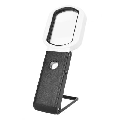 Handheld Magnifier Multifunctional Magnifying Glass 10X/25X Adjustable Magnification Foldable Square Reading Mirror with 6 LED Lights 2 UV Lights