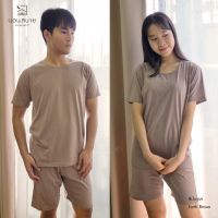 ?HOT สุด ชุดนอนผู้ชาย/ผู้หญิง (Unisex) แขนสั้น กางเกงขาสั้น (สีน้ำตาล) ผ้าฝ้าย นุ่มเรียบ เบาสบาย แห้งไว มินิมอล เรียบๆ   คุณภาพดี ชุดนอนลายการ์ตูน