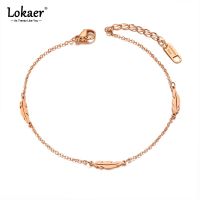 Lokaer Fashion Bohemia Titanium Stainless Steel Feather Charm Anklets For Women Summer Beach Leg Bracelet Foot Jewelry A21003