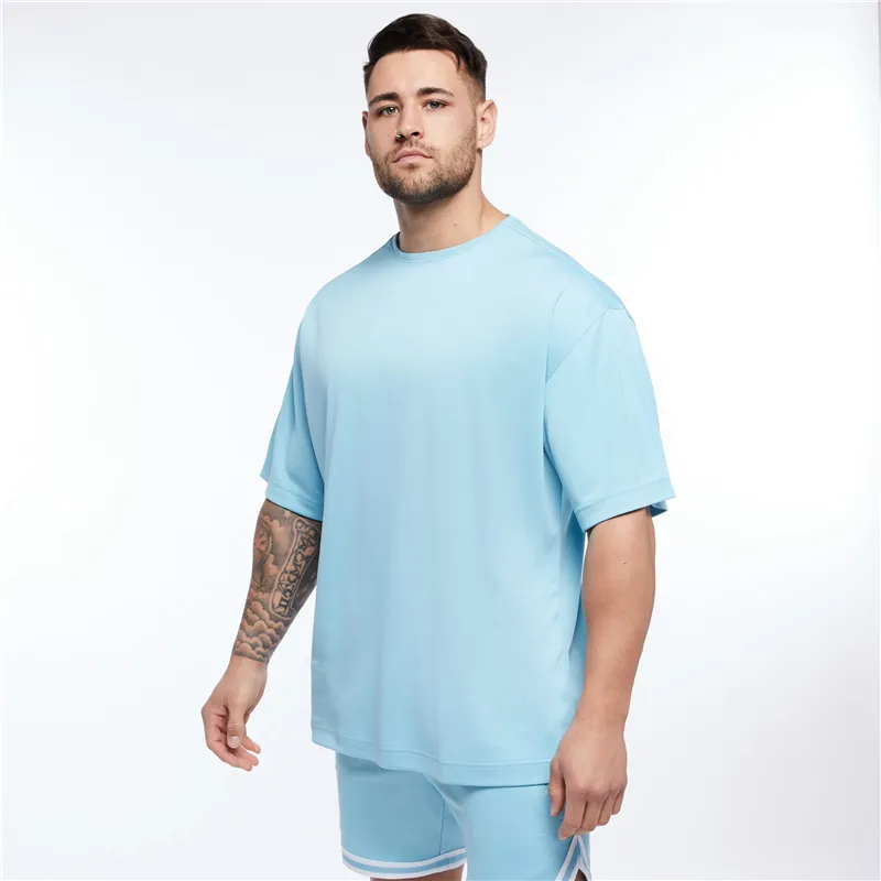 Gym Warriors Oversized T Shirt Men Drop Shoulder Gym Clothing Bodybuilding Fitness Loose Hip-hop T-Shirt Quick