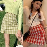 Skirt for Women High Waist A-Line Plaid Print Skirts Women Skirt Stitching Color Lattice Straight Skirt Slim Temperament A Line Skirt