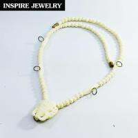 inspire jewelry สร้อยคอทำจากกระดูกช้างเกรด A มีจุดห้อยพระได้ที่ใต้หัวช้าง ร้อยกับสเตนเลส 3องค์