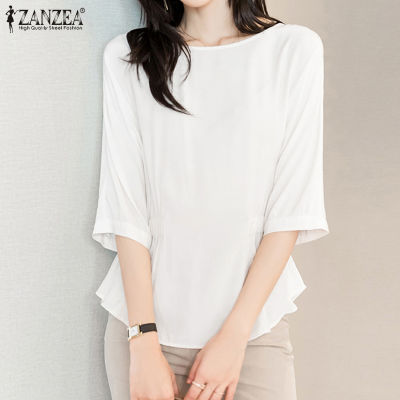 (สินค้ามาใหม่)(จัดส่งฟรี)Fancystyle ZANZEA เสื้อสวมหัวสไตล์เกาหลีของผู้หญิงเอวยางยืดใส่สบายเสื้อทำงาน OL แขนสั้นเสื้อ #10