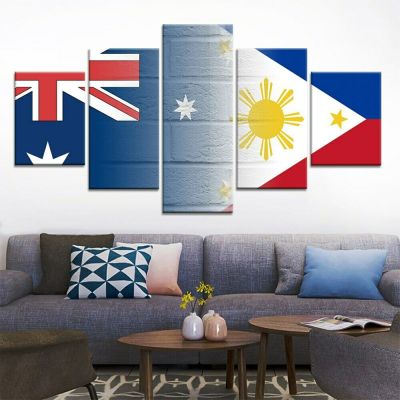 Zhangyanhui2ออสเตรเลียฟิลิปปินส์ธงผ้าใบรูปภาพผนังศิลปะ HD พิมพ์ภาพวาดประดับห้องรูปภาพตกแต่งบ้านไม่มีกรอบ5ชิ้น