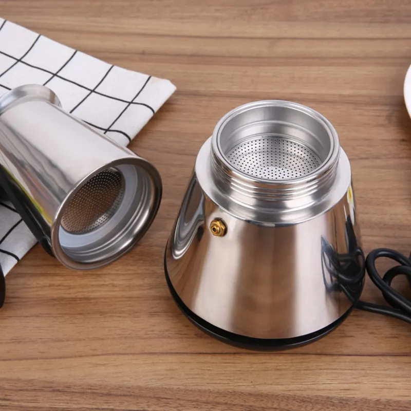 Electric Moka Coffee Pot EU Plug 6 Cups Italian Espresso Coffee Maker 304  Stainless Steel Percolator Classic Coffee Pot