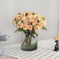 ☊№♠ 12 Mini Roses New Chinese Style Home Decoration Vases Modern Simulation Red Rose Fake Flower Wedding Hall Layout Weeding Decor