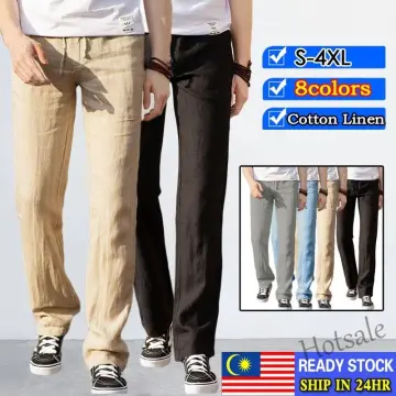 Men's Linen Pants Beige Straight Loose Formal Trousers Men Office