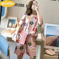 Wintin Pajamas Womens Summer Loose plus Size Sweet Cute Student Short Sleeve Shorts Can Be Worn outside Korean Style Homewear Suit