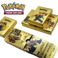 การ์ดโปเกมอนบัตรสะสมเด็ก PTCG Vmax GX Pikachu Charizard ของขวัญของเล่นเด็กฝรั่งเศสสเปนภาษาอังกฤษโลหะเงิน