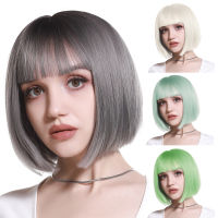 Synthetic Pink Short Bob Wigs With Bang Straight Cospay Wig Grey 10" Hair Wigs For Natural Brown Black Women s Afro Wigs