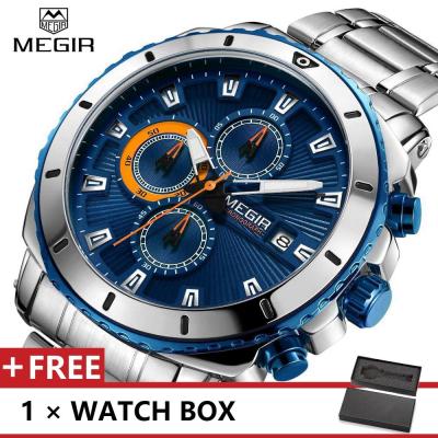 MEGIR นาฬิกาควอตซ์ของผู้ชายกีฬาแฟชั่นที่มีชื่อเสียงนาฬิกาข้อมือมียี่ห้อนาฬิกาข้อมือโลหะสำหรับ MGE2075G ชาย