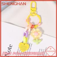 SHENGHAN น่ารัก Tulip Key จี้ดอกไม้สายโซ่ Love Key กระเป๋าเป้สะพายหลังรถเสน่ห์กระเป๋าสะพายไหล่