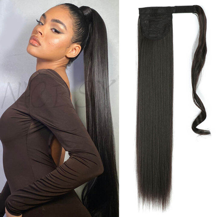 Velcro Ponytail Wig 24 Inch Long Straight Hair 18 Inch Curly Wrap