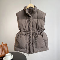 Tie Long Cotton Stand Collar Waistcoat Womens Autumn Winter New Korean Fashion Cotton Down Vest Jacket