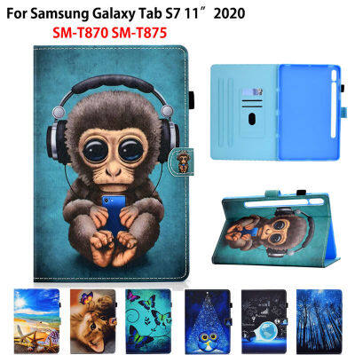 สำหรับ Samsung Galaxy Tab S7 11นิ้ว SM-T870 SM-T875 T870 T875 2020ฝาครอบแท็บเล็ตการ์ตูน Monkey Silicon PU หนังปลอก