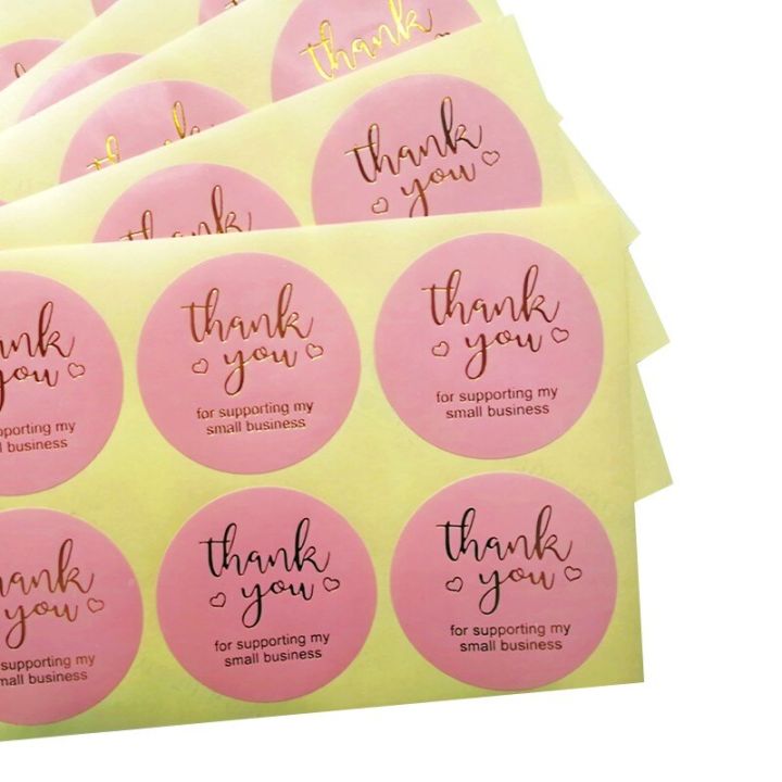 600pcs-thank-you-sticker-pink-round-wholesale-bronzing-package-sealing-label-diy-envelope-stationery-stickers-2inch-stickers-labels