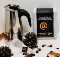 หม้อต้มกาแฟ moka pot 4 cup/ช้อนตวงกาแฟ/กาแฟคั่วบดคั่วกลาง 250g.