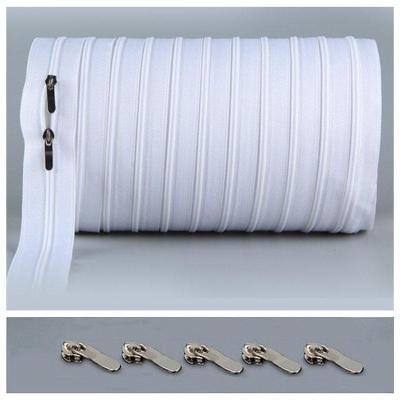 5 meters bulk Zipper #3 White Quilt zipper Nylon coil zippers for sewing wholesale Double Sliders Closed End DIY Sewing Craft Door Hardware Locks Fabr