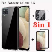 3in1 Samsung A53 / A73 / A13 / A33 / A03S / A12 / A22 / A52 / A02 / A42 / S20FE / A02S / S21Ultra / A32 เคสโทรศัพท์ใส + ฟิล์มเลนส์กล้อง + ฟิล์มกระจกเต็มจอ  For Samsung ฟิล์มกันกระแทกขอบดำ