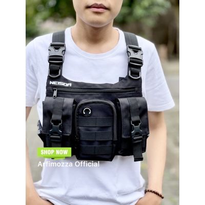 ใหม่ล่าสุด กระเป๋าคาดอก กระเป๋ายุทธวิธี ARMY CHEST RIG BAG สําหรับผู้ชาย สีดํา