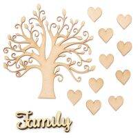 Wooden MDF Family Tree Set kit with Wooden Love Hearts Family Word Wooden DIY Craft Blank Shapes Barware