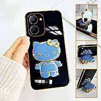 เคสโทรศัพท์ realme c33 Kitty ขาตั้งแบบพับได้แฟชั่นสีทึบหรูหราชุบโครเมียมนุ่ม TPU เคสโทรศัพท์สแควร์คลุมทั้งหมดเคสป้องกั