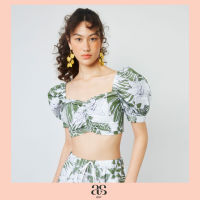 [asv rs23] Tropical Bay Puff Sleeves Top  เสื้อผู้หญิง แขนพอง ทรงครอป ผ้าลายดอกไม้