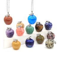23mm Apple Pendant With Necklace Natural Stone Reiki Healing Crystal Jewelry for Female Women Girl Christmas Love Gift Wholesale