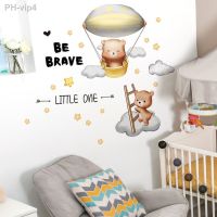 Cartoon Bear Hot Air Balloon Wall Sticker For Boy Kids Room Decoration Mural Home Background Decor Self Adhesive Cute Wallpaper