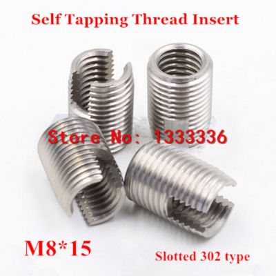 ☫ 20pcs M8x1.25x15 (L) Self Tapping Thread Insert 302 Slotted Type Stainless steel Screw Bushing M8 Wire Thread Repair Insert