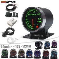 EPMAN 2 52mm 10 Color LED Backlights Smoke Face Bar Turbo Boost Gauge Meter w Sensor Mount Bracket Cup Holder EPXX707