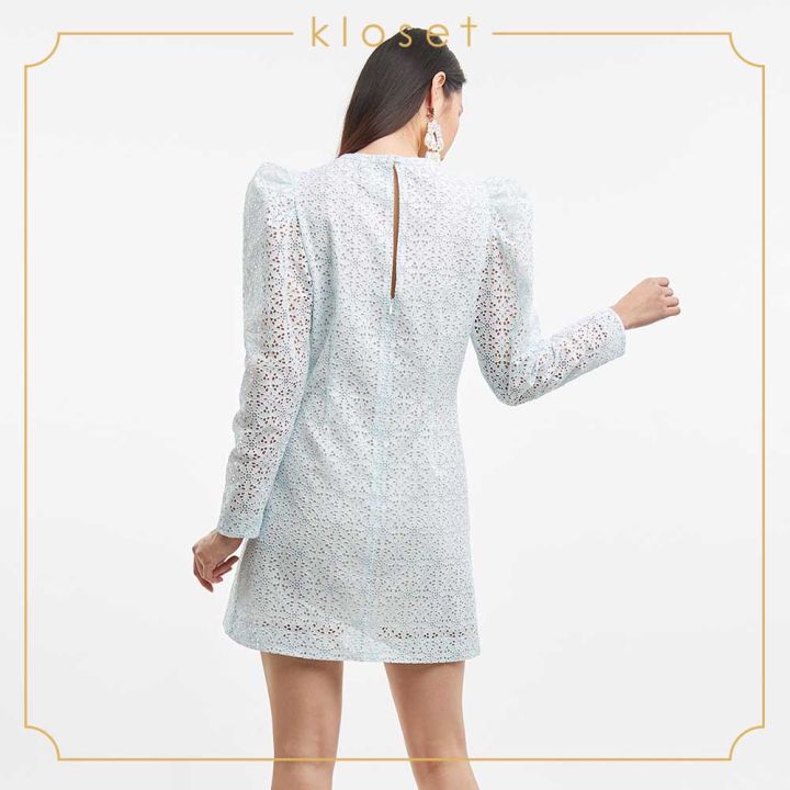 kloset-lace-mini-dress-with-floral-embroidered-aw19-d015-เสื้อผ้าผู้หญิง-เสื้อผ้าแฟชั่น-เดรสแฟชั่น-เดรสผ้าลูกไม้